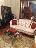 Japanese screen/room divider. Antique sofa. Coffee table. Rugs. Living room. First floor.