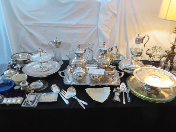 Silver Tea Service and Other Silver Plated Pieces