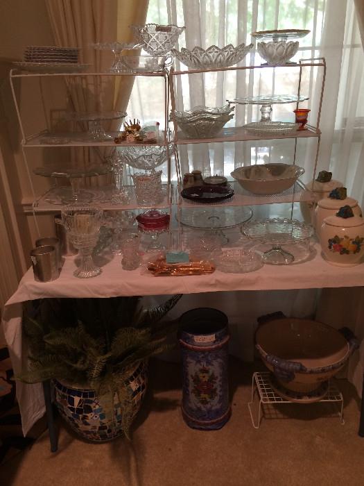       Large selection of glassware; urns; bowls, etc.