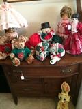    Antique wash stand; bears; Shirley Temple doll