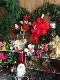             Many Christmas items; artificial flowers
