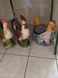                        Many roosters/hens; 
