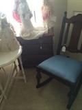        Antique table; end table; antique rocker;