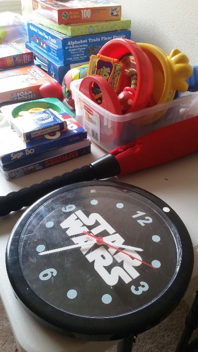 Star Wars clock and toys