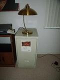 Two drawer metal file cabinet with the other Art Deco style lamp
