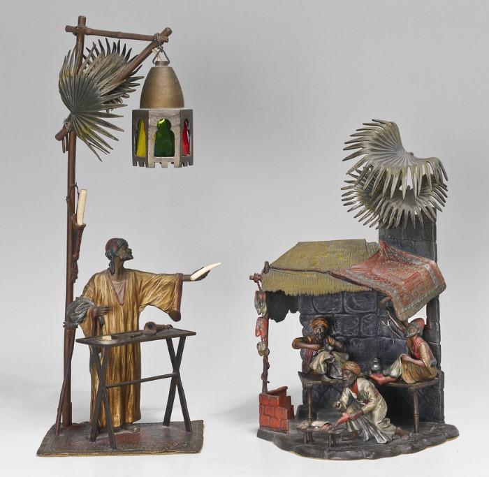 Austrian Bronze Orientalist Figural Lamps:  1008) Arab Merchant; 1007) Cobbler Shop
