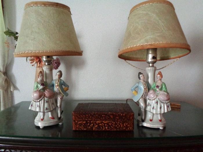 Pair of vintage French style figuring lamps;  Other figural items available.
