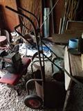 Barrel dolly, tiller and gas powered push lawn mower -- other garage and garden items available