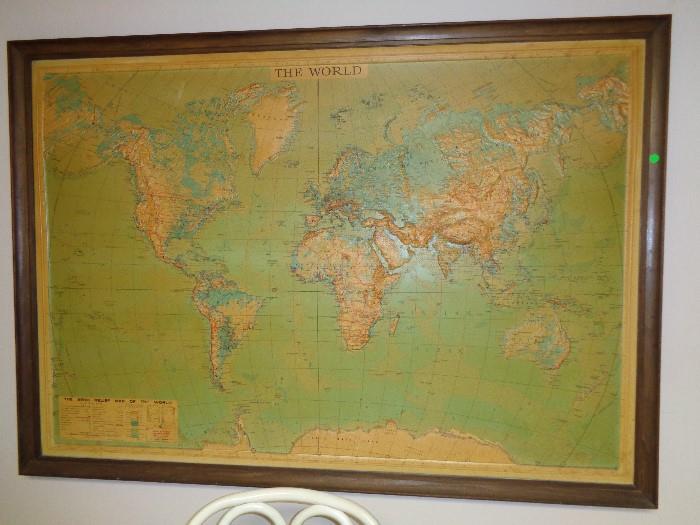 1957 world map in relief;  1967 Biblical map also available -- laminated