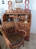 Roll Top Desk, Leather Seat Chair