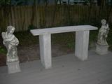 Concrete Table and Pair of Garden Statuary