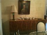Walnut Burl & Chrome Mid Century Modern Credenza (Please note Portrait Painting Not For Sale)