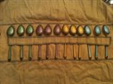 Sterling Silver Gilt & Guilloche Enamel Cased Spoons (Set of 12) in Silver Cloth from Marshall Fields Co