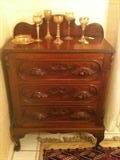 Carved Oak Three Drawer Chest with Backsplash