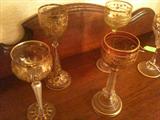 Irridescent Hand Painted & Gilt Goblets (Five Individual Glasses)