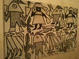 African Hand Painted Ink on Cotton Cloth Hand Sewn Textile
(45" x 72")