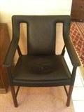 Black Leather with Cherry Legs Arm Chair