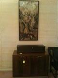 Rosewood & Chrome Cabinet with German Music Box and Tissue Stain Artwork