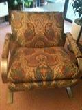 Paisley Reupholstered Mid Century Modern Arm Chairs after Mies Van Der Rohe