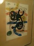 Miro, Abstract, Off Set Lithograph, paper mat with silver metal section molding