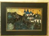 Faulkner, Italian/Grecian Architecture & Landscape oil on masonite, black molding with gold leaf