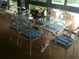 Fabulous Wrought Iron Dining Table with Glass Top, 2 Arm Chairs & 4 Side Chairs with Cushions