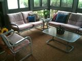 Sofa & Loveseat Metal Seating & Metal & Glass End Table and Coffee Table