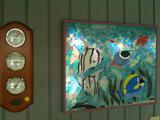 Tropical Fish Mosaic Tile Plaque and Wood and Brass Barometer