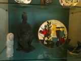 Stone Carved Inuit Carved Eskimo, Clay Chinese Kneeling Warrior, Porcelain Plate