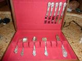 Sterling Flatware by Reed & Barton, "Francis I", 
1907 (marks: Eagle, R, Lion)
Knives (5); Butter (6); Salad Fork - 4 Tines (5); Dinner Fork - 4 Tines(6);
Teaspoons (6)with Monogram "R" 