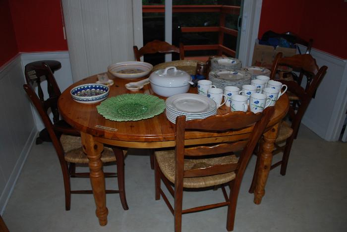 Pine Kitchen Dining Table w/ French Country Chairs