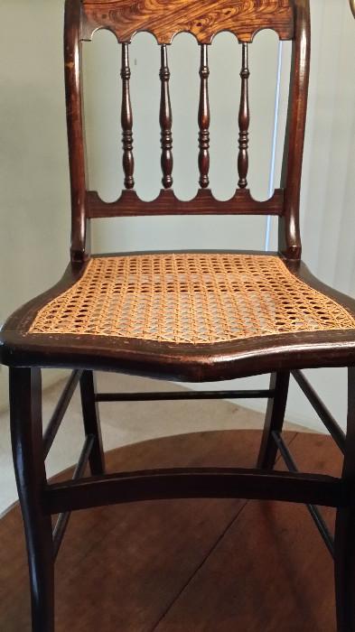 4 ANTIQUE SPLAT BACK HAND CANED SIDE CHAIRS (1800-1899)