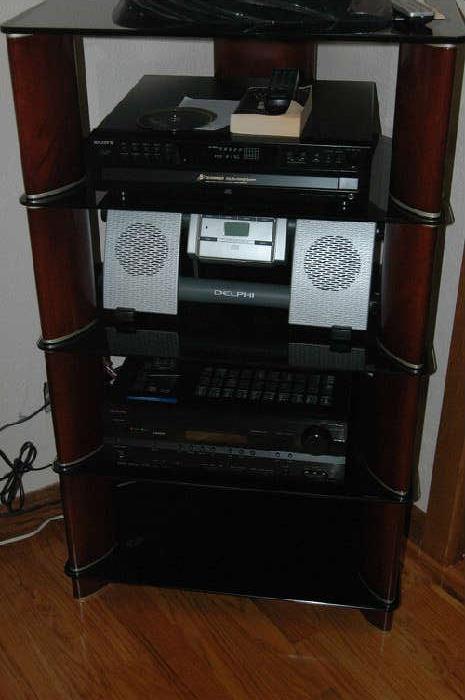 Audio stand with Sony cd changer and onkyo tx-sr506