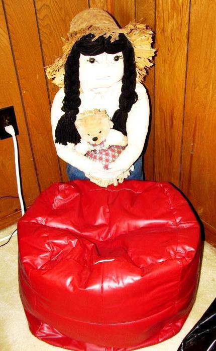 Small Poof with Red Leather like upholstery; The Craft  Country Lass Doll with stuffed bear  are also available.