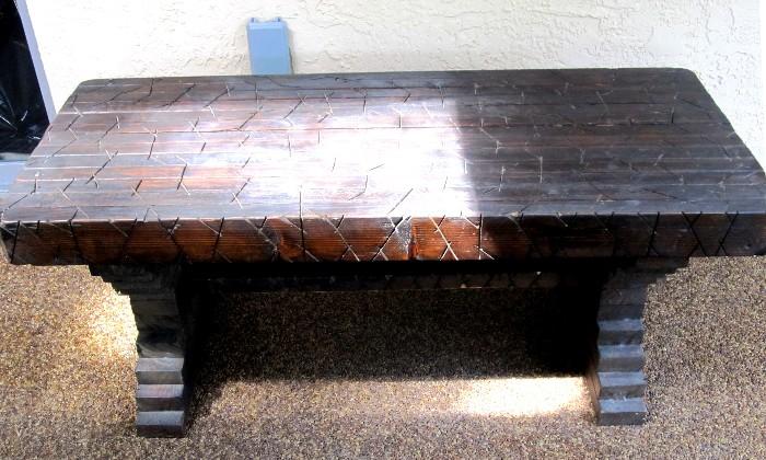 Vintage Tramp Art Style Bench...rustic with heavy wood carved surfaces