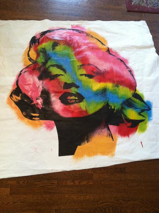 Marilyn by SAK Steven Alan Kaufman.  Signed on back.  Unstretched.  Very large, approx 5'x4'