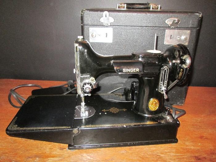 Singer Featherweight sewing machine with case & misc. notions