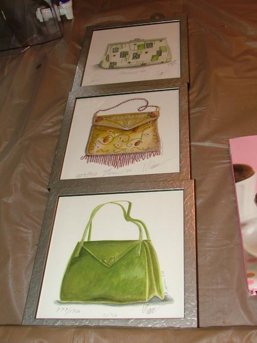 Three signed handbag prints.