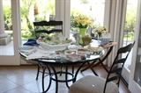 WROUGHT IRON AND 1" GLASS TOP 42" TABLE $300 SET
