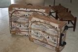 FRENCH LUGGAGE $50 A PIECE tAPESTRY stools