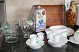 deruta and fine glassware - also large collection of white high decorating dishes