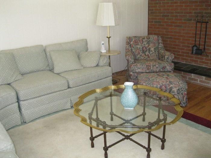 curved sectional   $150 floral chair with ottoman  $60