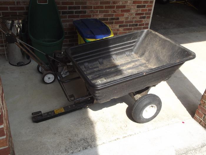 Steel utility trailer, can be used with riding mower or purchased separately. Good tires and condition. 