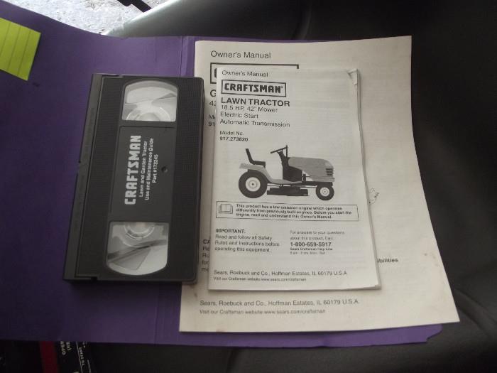 Owners manuals and instruction video for Craftsman riding mower and bagger assembly .