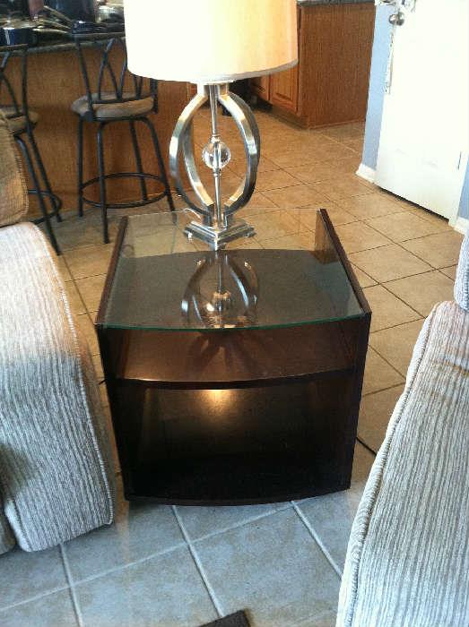 Glass and wood end table 