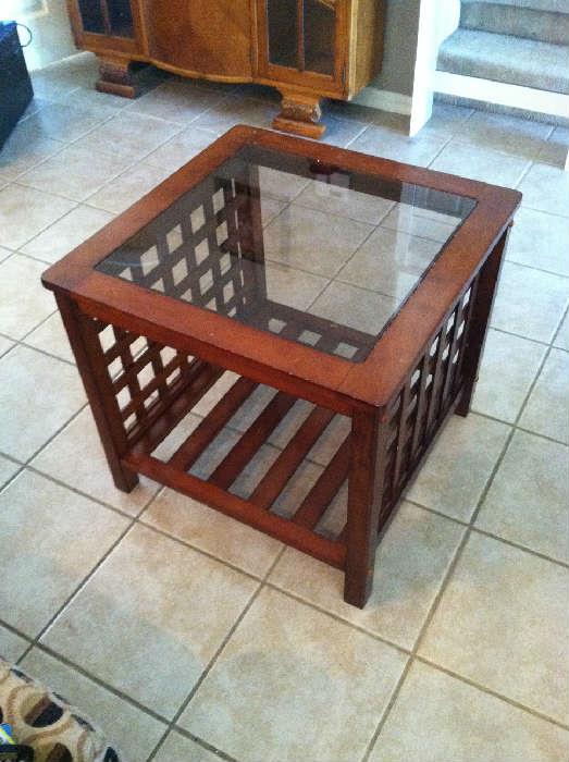 attractive glass and wood open design end table