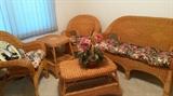 Wicker Lounge Set includes Bench, 2 Side Chairs, Coffee Table & Side Table