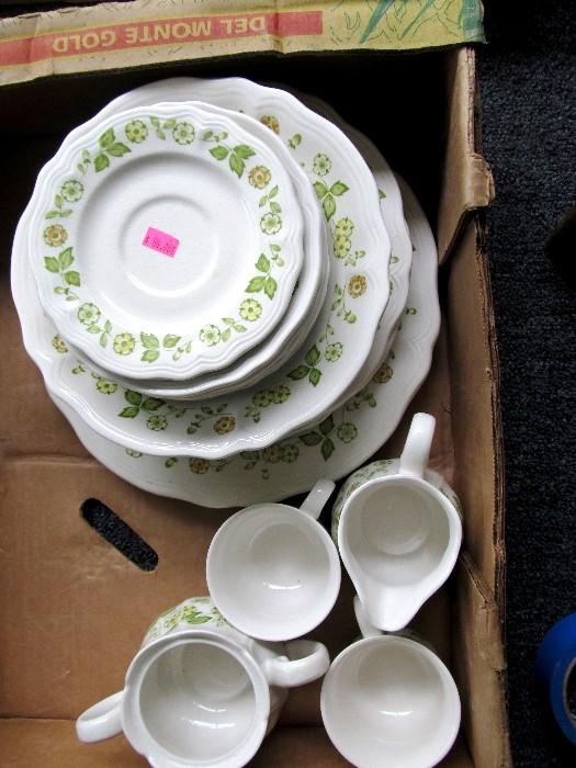 One of Several China Sets that are available in this sale...this is a partial set of scalloped edge china with green leaf accents