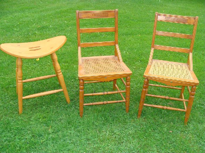 Amish made stool and caned chairs