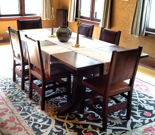 Hile Studio reproduction Stickley 8-foot director's table with 6 original Stickley chairs